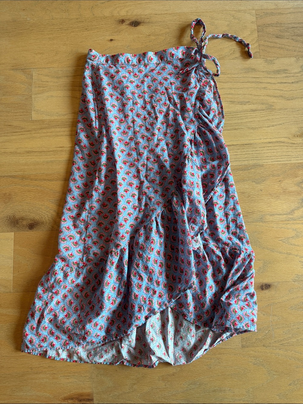 Xirena block print Blue Floral Wrap Midi Skirt L